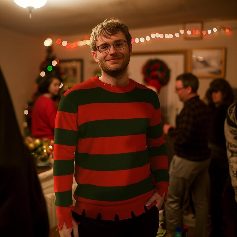 Adult Horror Sweater Costume Red Green Distressed Edges for Halloween - Picture 4 of 6